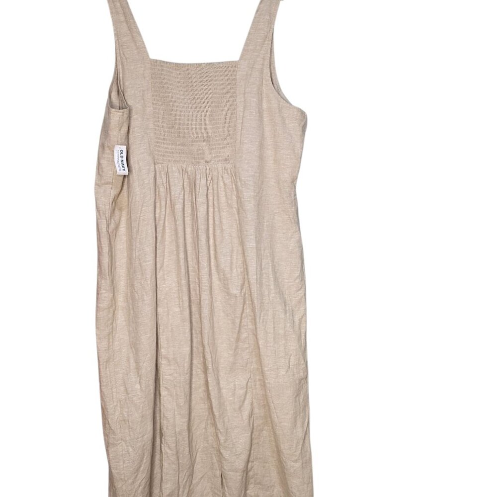 New Old Navy Sleeveless Linen Blend Long Dress smocked back size 3X NWT Beige - Picture 2 of 5